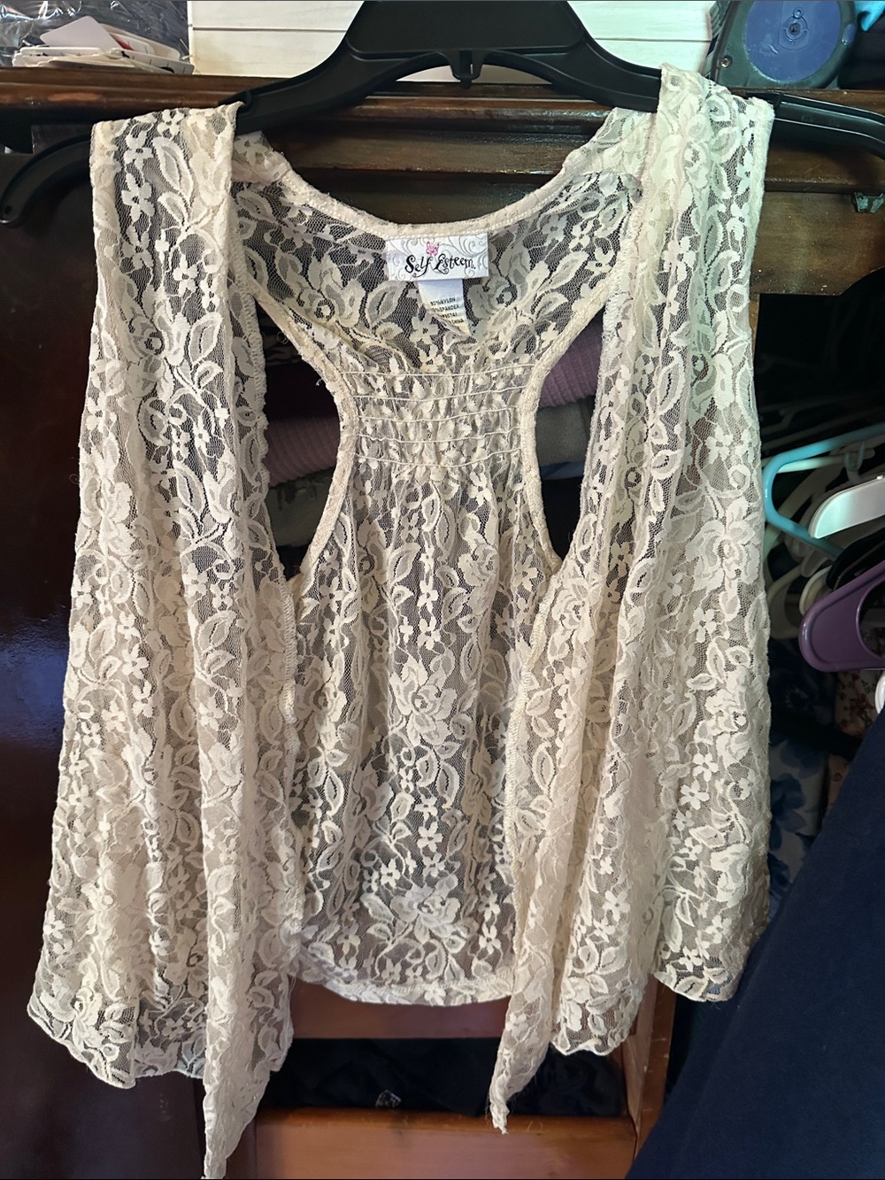 Self Esteem Beige/Cream Lace Racerback Camisole